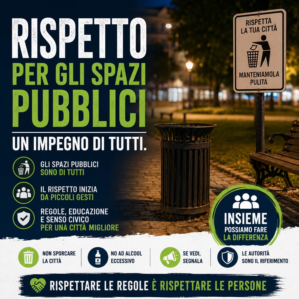 Immagine sul rispetto degli spazi pubblici, il decoro urbano e il senso civico